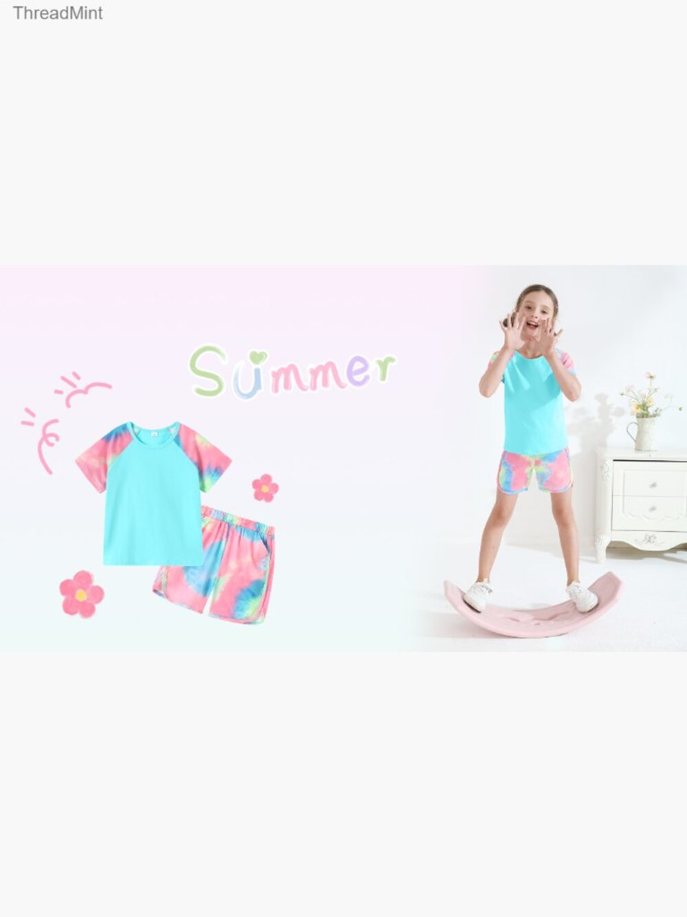 Girls Tie Dye T-Shirt and Shorts Set with Pockets - 4-10 Years - Picture 7 of 7